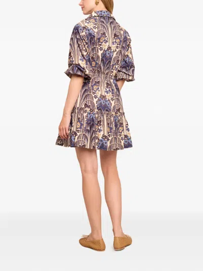 Cara Cara Robin Puff-sleeve Floral Poplin Mini Dress In Multi