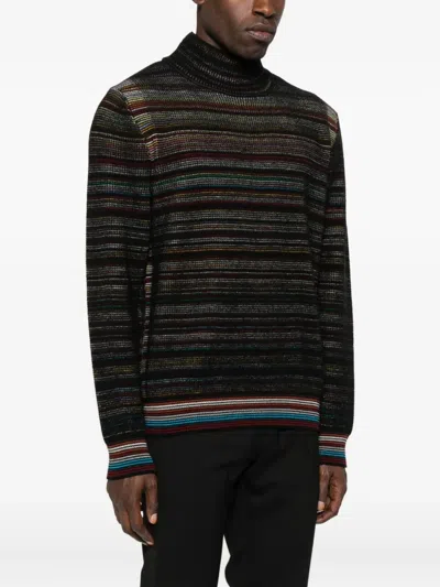 Paul Smith Signature Stripe Waffle Roll Neck Jumper In Multi