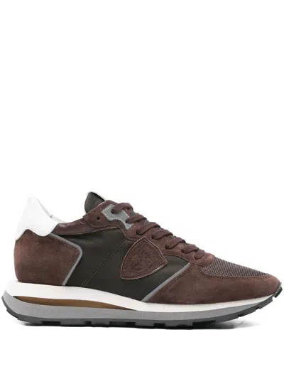 Philippe Model Trop Haute Low Sneakers In Brown Suede And Fabric In Brown