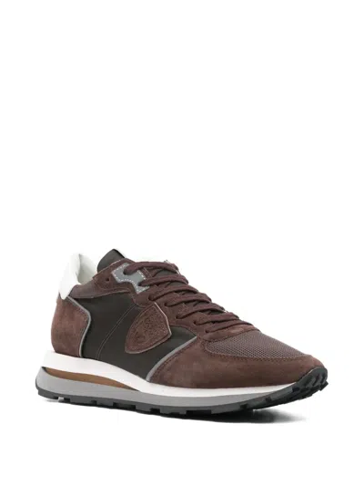 Philippe Model Trop Haute Low Sneakers In Brown Suede And Fabric In Brown