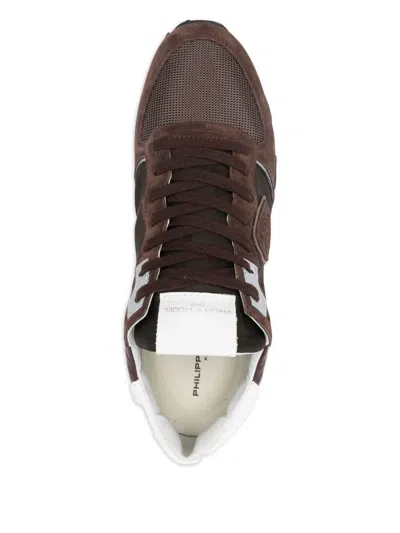 Philippe Model Trop Haute Low Sneakers In Brown Suede And Fabric In Brown