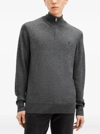 Allsaints Kilburn Funnel Neck Wool Blend Quarter Zip Sweater In Gray