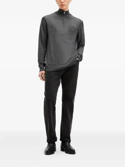 Allsaints Kilburn Funnel Neck Wool Blend Quarter Zip Sweater In Gray