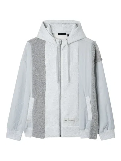 拼贴设计拉链连帽衫