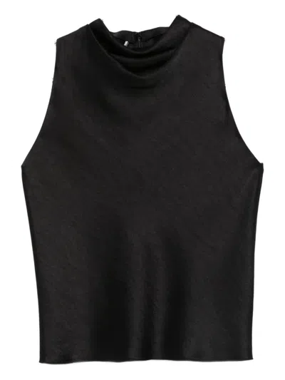 Vince Satin Top With Drop Collar And Diagonal Cut In Black