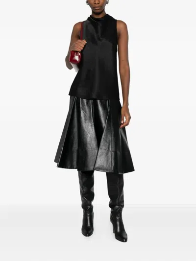 Vince Satin Top With Drop Collar And Diagonal Cut In Black
