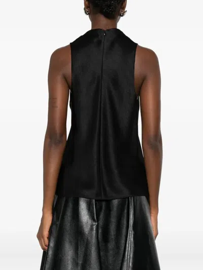 Vince Satin Top With Drop Collar And Diagonal Cut In Black