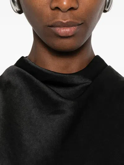 Vince Satin Top With Drop Collar And Diagonal Cut In Black