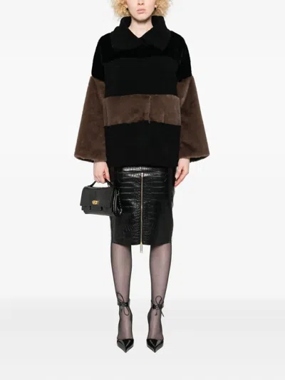 Collection Privèe Shearling Panelled Coat In Black