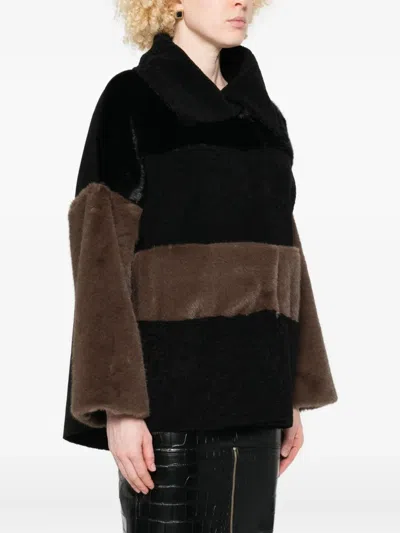 Collection Privèe Shearling Panelled Coat In Black