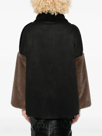 Collection Privèe Shearling Panelled Coat In Black