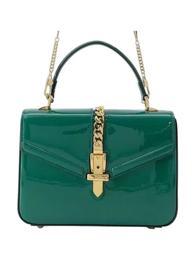Pre-owned Gucci 2016-2025 Mini Patent Sylvie 1969 Top Handle Bag Satchel In Green