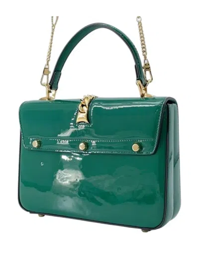 Pre-owned Gucci 2016-2025 Mini Patent Sylvie 1969 Top Handle Bag Satchel In Green