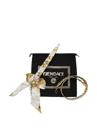Pre-owned Fendi 2010-2025 Versace Fendace Ff Baroque Print Silk Baguette Satchel In White