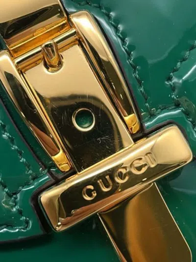 Pre-owned Gucci 2016-2025 Mini Patent Sylvie 1969 Top Handle Bag Satchel In Green