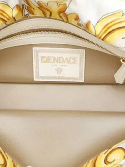 Pre-owned Fendi 2010-2025 Versace Fendace Ff Baroque Print Silk Baguette Satchel In White