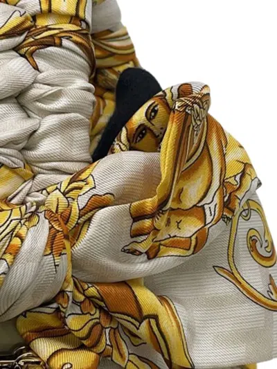 Pre-owned Fendi 2010-2025 Versace Fendace Ff Baroque Print Silk Baguette Satchel In White