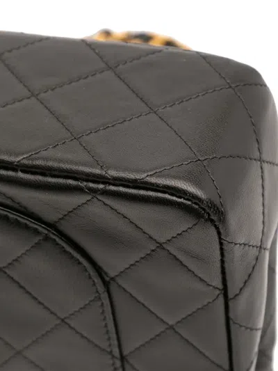 Pre-owned Chanel 1989-1991 Small Classic Lambskin Double Flap Shoulder Bag In Black