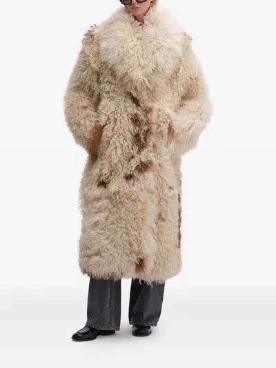 Remain Birger Christensen Shearling Coat In Neutral