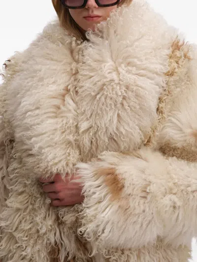 Remain Birger Christensen Shearling Coat In Neutral