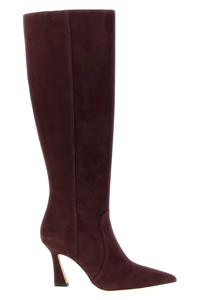 Stuart Weitzman Naomi Suede Kitten Tall Boots In Burgundy