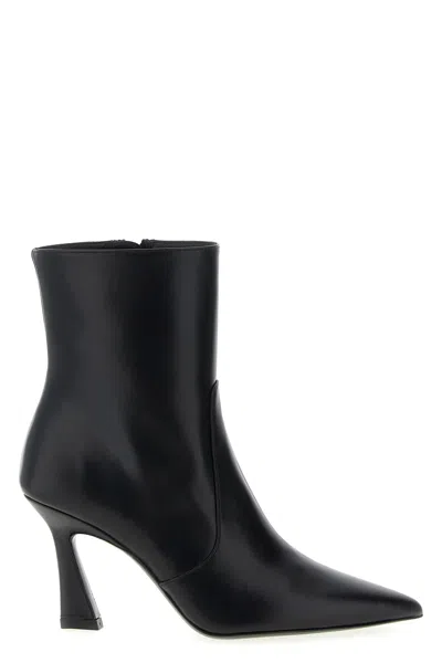 Stuart Weitzman Vinnie Leather Zip Booties In Black