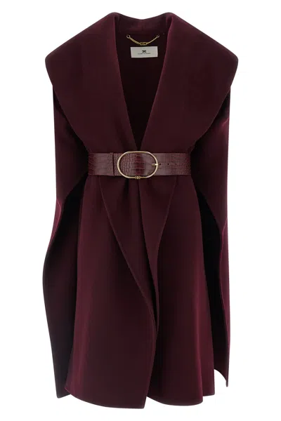 Elisabetta Franchi Double Wool Cape Capes Bordeaux In Burgundy