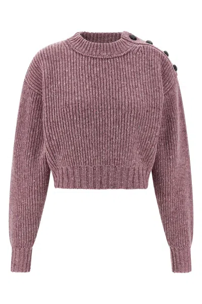 Chloé Cropped Mock-neck Sweater In A Merino Wool Knit In Pink