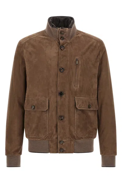 Moorer Buttoned High Neck Jacket In Animal Print