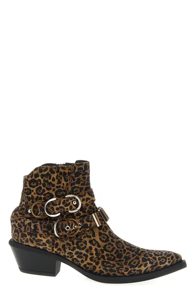 Pinko Animal Print Ankle Boots With Block Heel In Brown