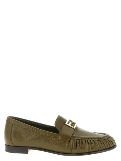 Fendi Textured Leather Loafers Featuring Fringe Detail In Green