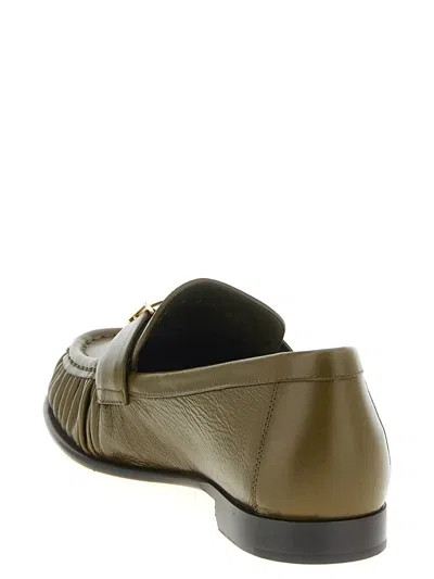 Fendi Textured Leather Loafers Featuring Fringe Detail In Green