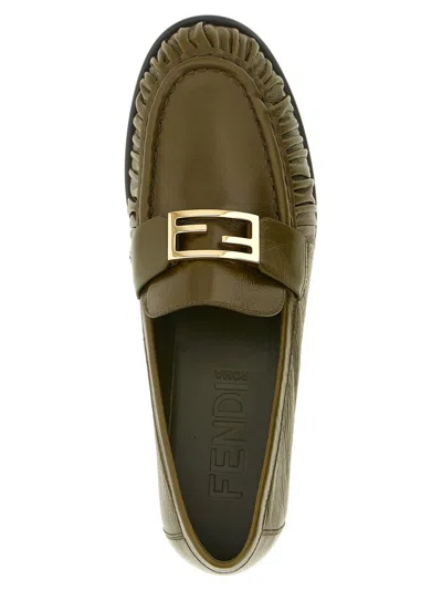 Fendi Textured Leather Loafers Featuring Fringe Detail In Green