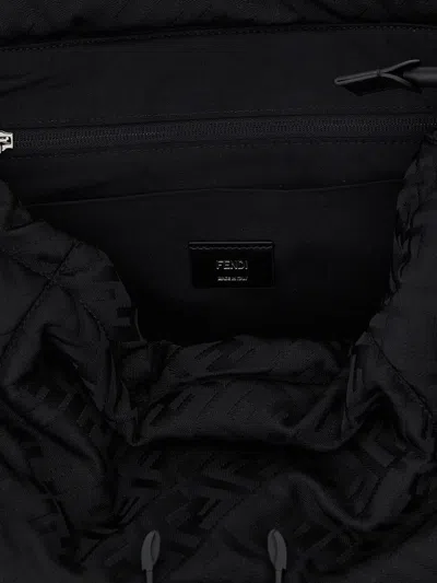 Fendi Top Handle Flux Backpack With Adjustable Straps In Black