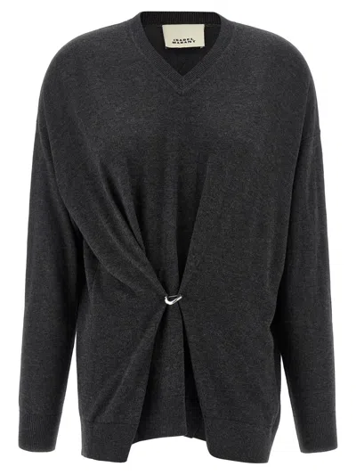 Isabel Marant Women Grey V-neck Sweater With Ring Detail At The Waist In Fabric Woman In Gray