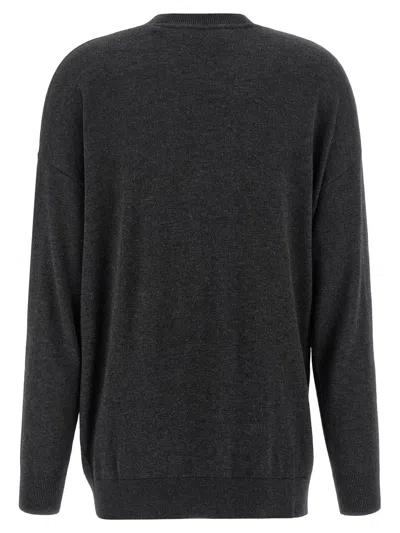 Isabel Marant Women Grey V-neck Sweater With Ring Detail At The Waist In Fabric Woman In Gray