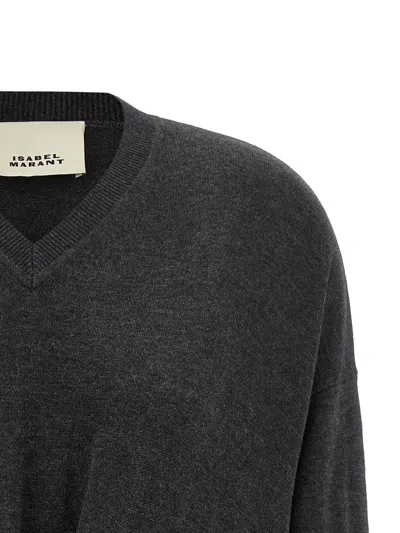 Isabel Marant Women Grey V-neck Sweater With Ring Detail At The Waist In Fabric Woman In Gray