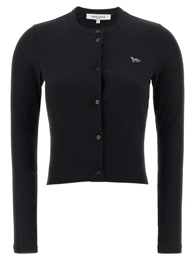 Maison Kitsuné Ribbed Baby Fox-patch Cardigan In Black