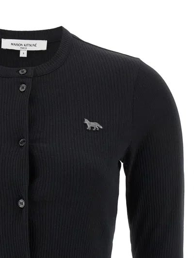 Maison Kitsuné Ribbed Baby Fox-patch Cardigan In Black