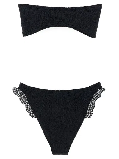 Hunza G Textured Bandeau Bikini Ruffle Accents In Black