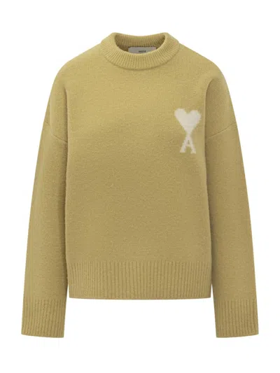 Ami Alexandre Mattiussi Ami Paris  Sweater With Heart Logo In Green