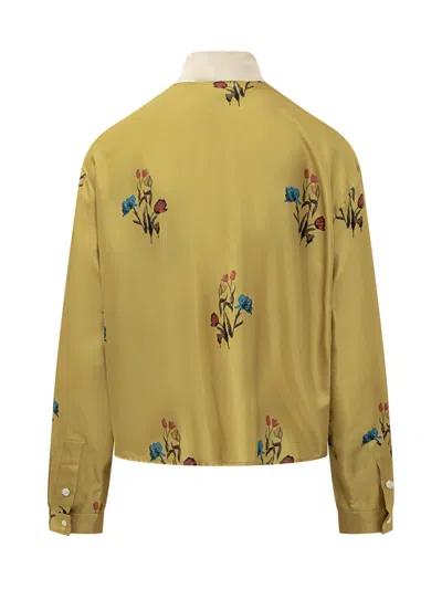 Marni Yellow Silk Twill Shirt With Tulip Print In Yellow