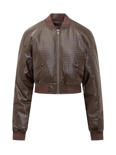 Rotate Birger Christensen Rotate Braided Leather Bomber Jacket Brown In Multi