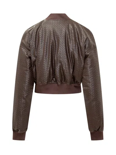 Rotate Birger Christensen Rotate Braided Leather Bomber Jacket Brown In Multi