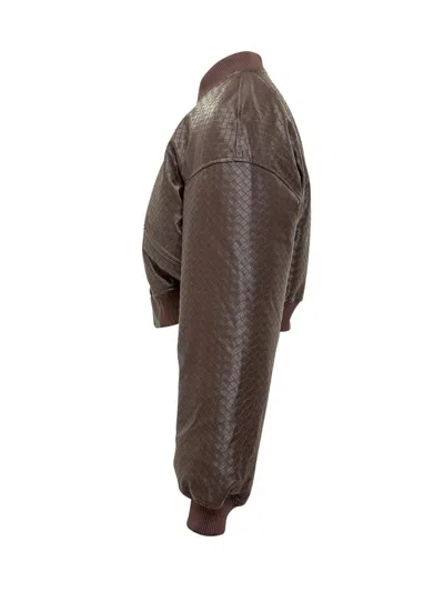 Rotate Birger Christensen Rotate Braided Leather Bomber Jacket Brown In Multi