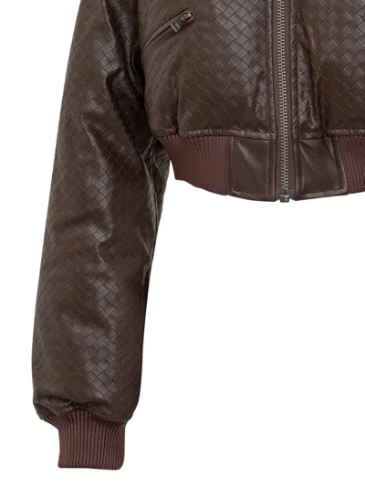 Rotate Birger Christensen Rotate Braided Leather Bomber Jacket Brown In Multi