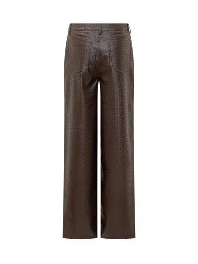 Rotate Birger Christensen Rotate Brown Woven Faux Leather Pants In Animal Print