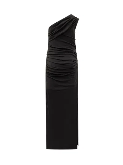 Rotate Birger Christensen Rotate Long Dress Black One-shoulder Draped In Multi