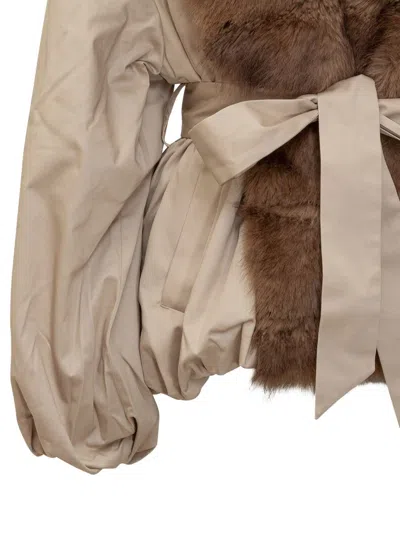 Rotate Birger Christensen Giacca Con Collo In Pelliccia Sintetica Beige In Multi
