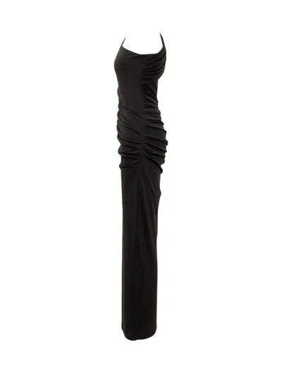 Rotate Birger Christensen Rotate Long Dress Black One-shoulder Draped In Multi